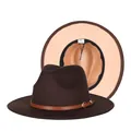 Classic dark brown felt fedora hat featuring a stylish tan inner brim and leather belt - 57cm / Brown and Khaki