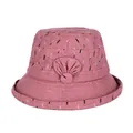 Zomerse zonnehoed voor dames in bonenpastarood met artistieke print en bloemdetail - M / Roze