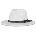 Light gray wide brim wool fedora hat with black studded leather band for men and women - 57cm / Gray