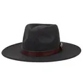 Dark charcoal wool fedora hat with wide brim and textured brown leather decorative band - 58cm / Mixed Black