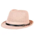 Stylish light pink straw fedora hat with a black faux leather band and gold buckle - 57cm / PU Leather Band Style / Pink