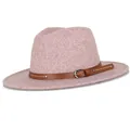 Sombrero fedora de lana rosa para mujer con banda de cuero marrón y hebilla de metal - Especificación Estándar / Rosa