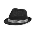 Classic black fedora hat with sparkling silver rhinestone band for fashion styling - One Size / Rhinestone Band Style / Black