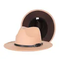 Classic camel Fedora hat with black leather band and bicolor cotton blend interior - 57cm / Khaki and Brown
