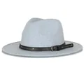 Light blue fedora hat with black studded leather band and wide brim design - 57cm / Light Blue