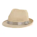 Beige fedora hat with rhinestone decorative band for men and women shown from a 45-degree angle - 5.7cm / Off White