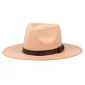 Classic khaki wool fedora hat with a premium dark brown leather band detail - 58cm / Camel