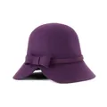 Women's vintage wool cloche hat in deep purple with side felt bow detail - Purple