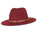 Classic wine red wool fedora hat featuring a brown faux leather belt with metal buckle - Standard Spec / Burgundy