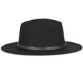 Classic black wool felt fedora hat with leather band and silver metal stud accents - 57cm / Black