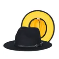 Contrast fedora hat in black and yellow felt with leather band and metal buckle - 57cm / Black and Yellow
