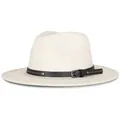 Classic beige wool fedora hat with a black leather buckle strap for men and women - 57cm / Off White