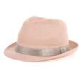 Pink fedora straw hat with sparkling rhinestone band for summer sun protection and style - One Size / Rhinestone Band Style / Pink