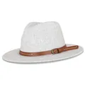 Light grey wool fedora hat with a brown studded faux leather band in a minimalist style - Standard Spec / Gray
