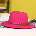 Classic rose red felt fedora hat with a brown faux leather belt and metal buckle - 57cm / Rose Red