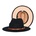 Black wool fedora hat with brown leather band and tan interior lining in size 57 - 57cm / Black and Khaki