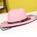 Pink wool felt fedora hat featuring a black leather band with silver metal studs - 57cm / Pink