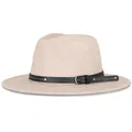 Classic beige wool fedora hat with black leather strap and silver buckle detail - 57cm / Oatmeal