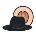 Two-tone felt fedora hat in black and nude pink with decorative leather band - 57cm / Black and Khaki