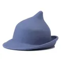 Navy blue wool felt wizard hat with pointed top and curled brim for women costumes - Gray