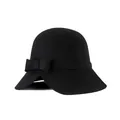 Elegant black wool felt cloche hat for women featuring a stylish side bow detail - Black