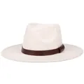 Classic cream felt fedora hat with a wide brim and premium brown leather hatband - 58cm / Oatmeal