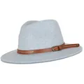 Light blue-grey wool fedora hat with brown leather buckle band for classic styling - Standard Spec / Light Blue