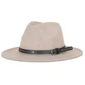 Classic light beige wool fedora hat with black studded leather band and silver buckle - 57cm / Brown