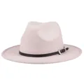 Classic beige fedora wool hat with dark brown leather belt and vintage silver buckle - M (56-58cm) / Mixed Beige