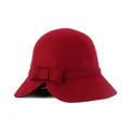 Elegant deep red wool felt cloche hat featuring a stylish matching bow detail for winter - Burgundy