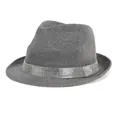 Dark grey woven jazz hat featuring a sparkling silver rhinestone decorative band - One Size / Rhinestone Band Style / Gray