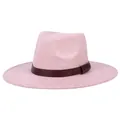 Classic light pink wide brim fedora hat with a decorative brown LHASA leather band - 58cm / Rose Gold