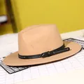 Classic khaki fedora hat with black leather band and silver metal studs for autumn fashion - 57cm / Camel