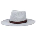 Classic wide-brim felt fedora in heather grey with decorative brown leather band - 58cm / Mixed Light Grey