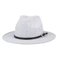 Light gray wool fedora hat featuring a black leather band and antique silver buckle - M (56-58cm) / Dove Grey