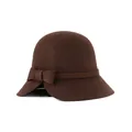 Deep brown wool felt cloche hat with stylish bow decoration and wavy brim for women - Brown