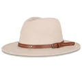 Classic khaki fedora wool hat with a decorative brown leather rivet band for autumn - Standard Spec / Oatmeal