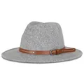 Classic grey felt fedora hat featuring a brown faux leather belt with metal buckle - 57cm / Mixed Light Gray