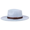 Light blue fedora hat with wide brim and brown leather band featuring Lhasa lettering - 58cm / Mixed Light Blue