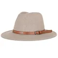 Classic beige wool fedora hat with brown leather strap and decorative metal studs - Standard Spec / Brown