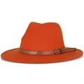 Classic orange wool fedora hat with brown leather strap and silver stud details - 57cm / Caramel color