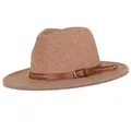 Classic camel wool felt fedora hat featuring a brown leather strap with silver rivets - Standard Spec / Golden Camel