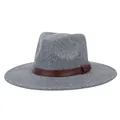 Classic grey wide-brim wool fedora hat with brown leather band featuring Lhasa stamp - 58cm / Mixed Dark Grey