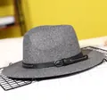 Classic grey wool fedora hat with black leather strap and metal buckle accent - 57cm / Mixed Dark Gray