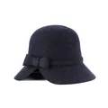 Elegant dark grey wool felt cloche hat with stylish bow and asymmetric split brim - Mixed Teal