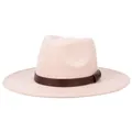 Classic cream fedora hat with wide brim and dark brown leather decorative band - 58cm / Mixed Beige