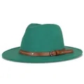 Classic green wool fedora with brown leather rivet belt band and metal buckle - 57cm / New Green