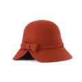 Elegant brick red wool felt cloche hat with a side bow and asymmetrical brim design - Rust Red