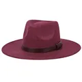 Classic burgundy wool felt jazz fedora with wide brim and dark brown leather band - 58cm / Heather Wine Red