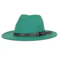 Classic dark green wool fedora hat with black faux leather band and silver buckle - 57cm / New Green
